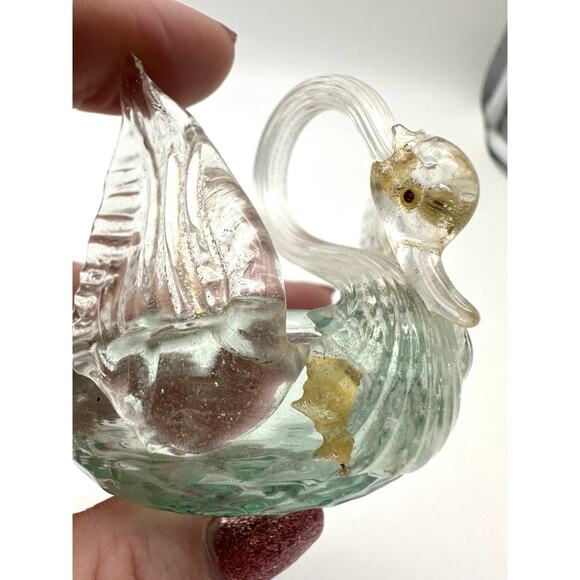 SWAN MURANO ITALY* SAVIATI * VENETIAN HAND BLOWN GOLD FLECKS SALT CELLER BOWL - Picture 9 of 12
